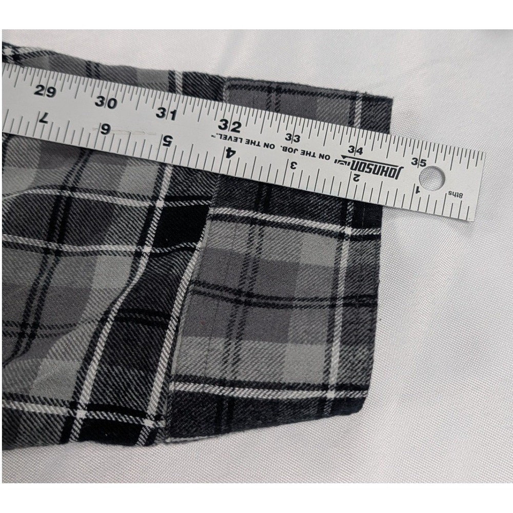 KingSize Mens 6XL Long Sleeve Flannel Shirt Grey Black Plaid Button Down Pocket - Picture 7 of 10